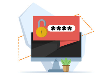 security concept, personal access, device with password secure notification and lock notification icon vector illustration isolated on white, user authorization, login form icon, internet protection.