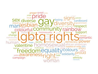 Fototapeta premium LGBTQ rights word cloud template. Pride community concept vector tagcloud background.