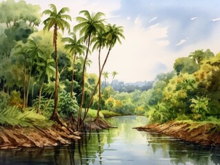Peaceful Scene of the Amazon River and Lush Forests for Nature Prints and Posters