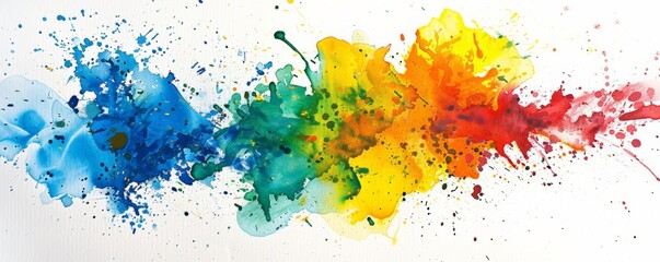 Vibrant abstract watercolor artwork with splashes of blue, green, yellow, and red, capturing creativity and energetic movement.
