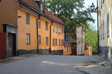 View of old Stockholm residential buildngs at the Yttersta Tvargrand street.
