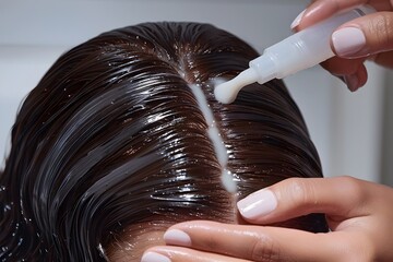 A person applying a deep conditioning hair treatment in the bathroom