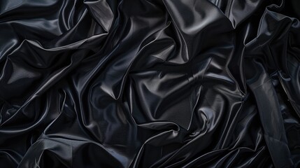 Fototapeta premium Texture background of crumpled black satin fabric