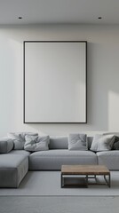 Fototapeta premium Living room wall poster mockup. Interior mockup with house background. Modern interior designLiving room wall poster mockup. Interior mockup with house background. Modern interior design