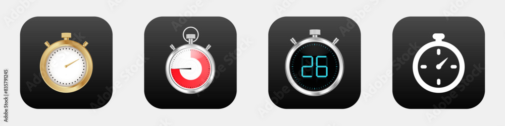 Wall mural timer mobile app 3d modern icon. stopwatch clock new style phone application icon