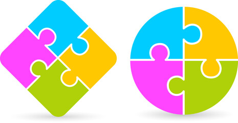 Four piece puzzle diagram, jigsaw chart blank template