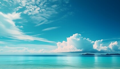 Tropical blue sea and sky background. Made with Generative AI.