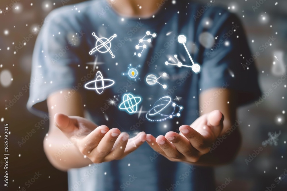 Poster future of science and technology innovative concepts, stem education. dive into atomic and molecular