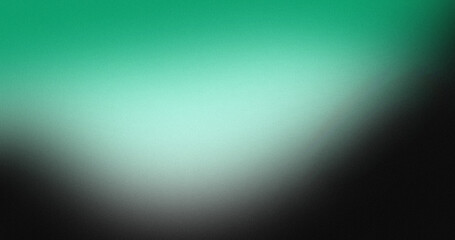 greenish blue white illuminated spots on black, grainy color gradient background, noise texture effect, copy space	