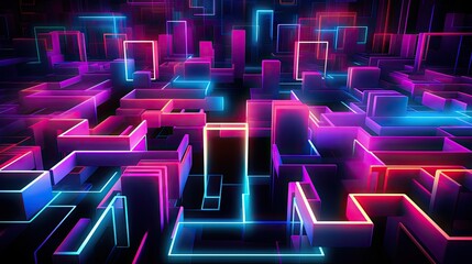 Abstract glow 3D background with vibrant neon geometric shapes