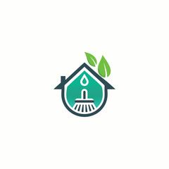 home cleaning logo, eco home cleaning, house cleaning vector, home with leaves