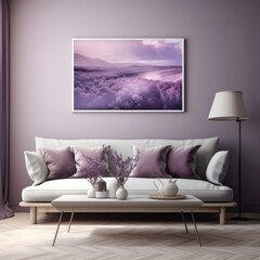 Lavender Minimalist Interior Design with Purple Decor and Nature Art for Elegant Living Rooms