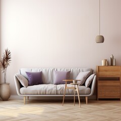 Modern Minimalist Living Room with Lavender Accents  Ideal for Interior Design Inspirations and Home Decor
