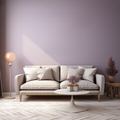 Minimalist Lavender Interior with Beige Sofa and Modern Decor  Design for Living Room Decor