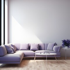 Lavender Minimalist Interior Design  Modern Purple Sofa, Coffee Table, and Natural Lighting