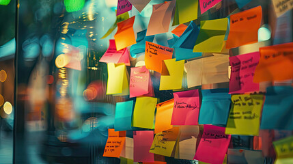 Wall covered in colorful sticky notes