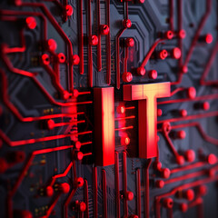 IT - A circuit board with a red neon text "IT"