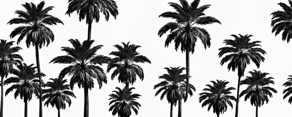Black and white palm tree silhouettes against a white background