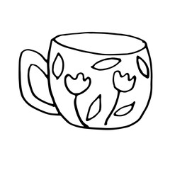 Decorative Doodle Cup of Tea Line Art