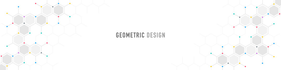 Panoramic view of abstract geometric background with hexagons shape pattern for banner or website header template