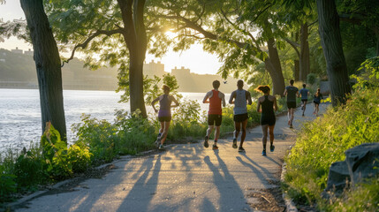  Group of Joggers on a Scenic Path by the Water