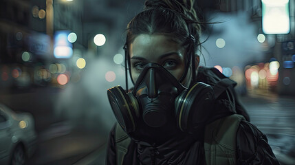 Person Standing in Foggy Urban Street at Night with Obscured Face