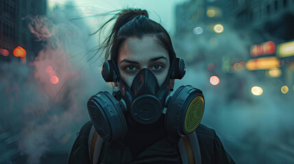 Person Standing in Foggy Urban Street at Night with Obscured Face