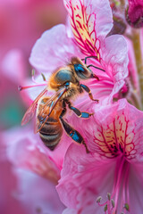 High Angle Aerial View of Bee in Flower, Vibrant and Colorful Daylight