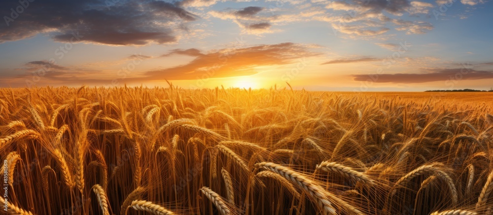 Canvas Prints Close-up of golden wheat ears in a beautiful rural setting under the sunlight and clear blue sky, ideal for a copy space image.