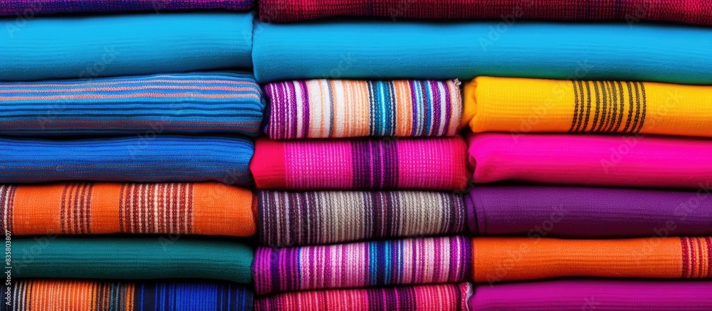 Poster a detailed view of an artisanal guatemalan fabric in antigua, with room for text or other elements i