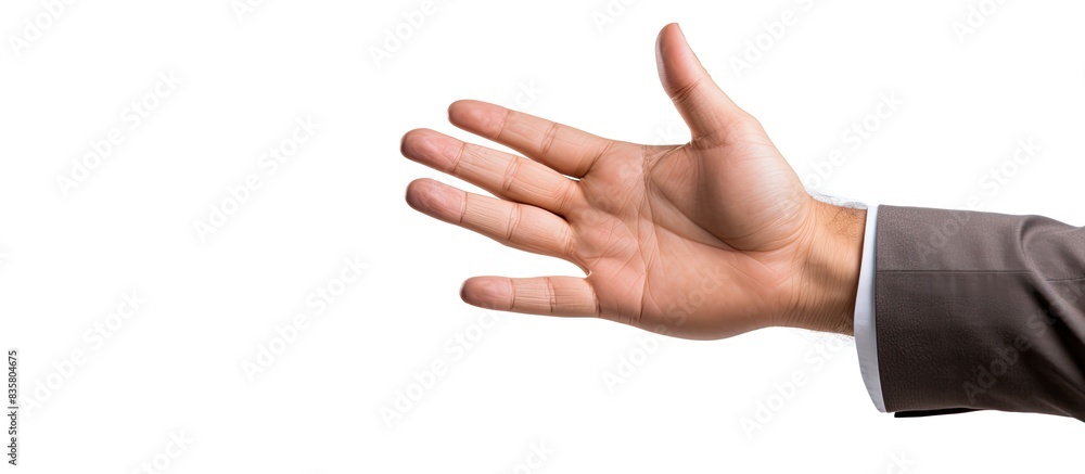Poster close-up image of a man holding an object against a white backdrop with copy space image.
