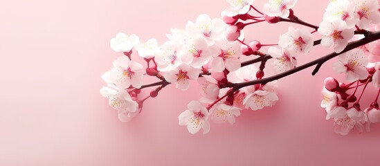 Fototapeta premium Single Japanese pink cherry blossom petal on white backdrop with copy space image.