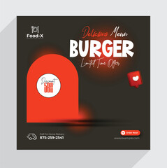 Burger social media post template suitable for social media posts