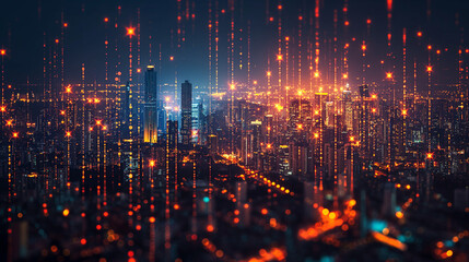 double exposure business trading investment graph on city background.