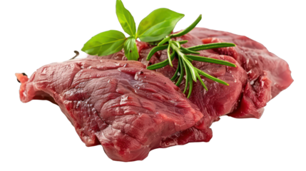 Raw beef slices isolated on a transparent background