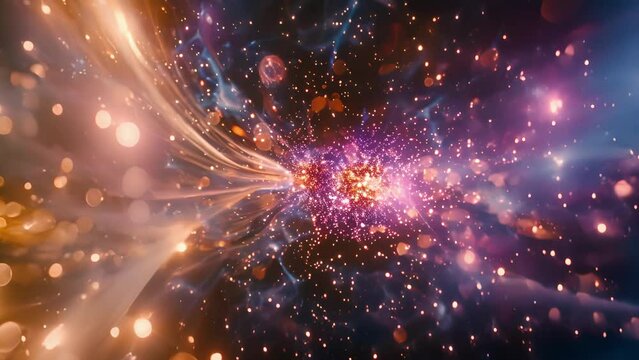 A particle decaying into multiple particles and then recombining into the original state demonstrating the reversible nature of particle processes.