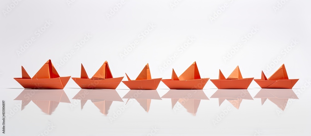 Poster paper boats floating in a pond, with ample copy space image.