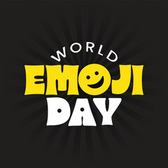 World Emoji day vector typography logo with a smile emoji on the text. Emoji day has become a popular holiday to make product or other announcements and releases relating to emoji.