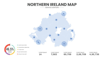 Service centers are highlighted within the of Northern Ireland Infographic map