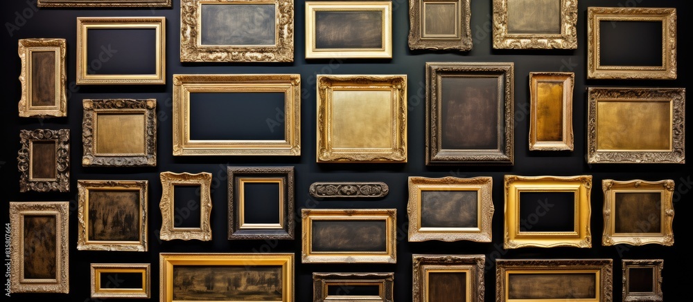 Poster various old and rustic frames adorn the wall of a modern gallery, offering a charming juxtaposition.