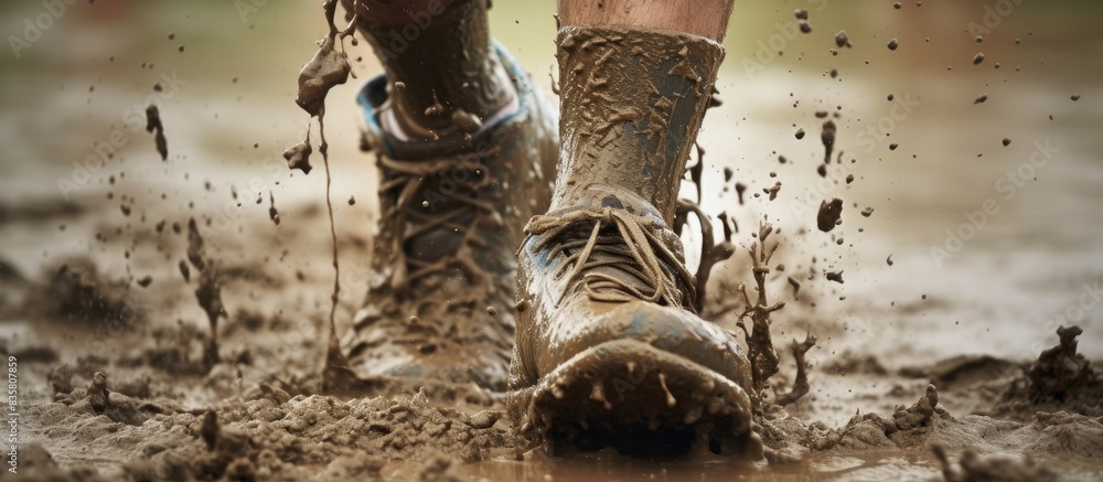 Poster participants in a mud run race, shown in a copy space image.