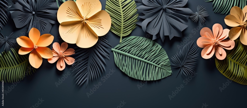 Poster decorative paper monstera leaves creating a stylish background with ample copy space image.