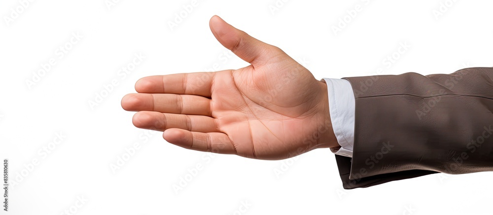 Poster close-up image of a man holding an object against a white backdrop with copy space image.