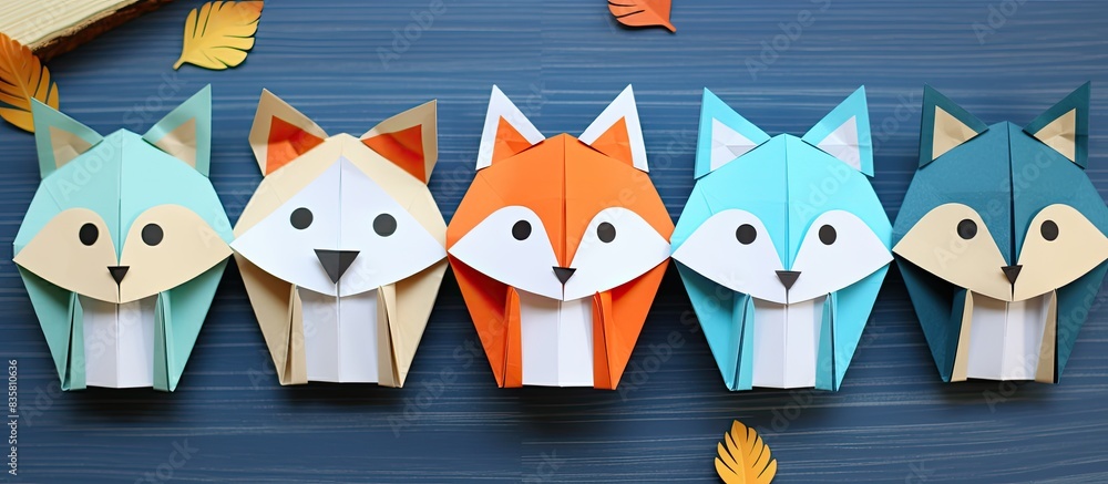 Poster detailed photo guide for creating an origami paper fox with children, showcasing each step in a coll