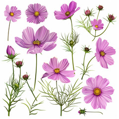 Set of flowers on white background