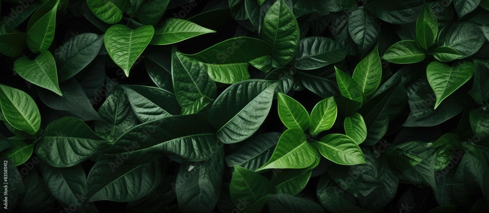 Poster nature background featuring an abstract green leaves texture with a tropical theme and copy space im