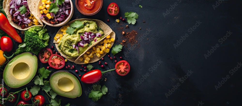 Canvas Prints vegan tacos with black beans, sweet potato, guacamole, and tortillas flatbread, showcasing a clean e - Canvas Prints