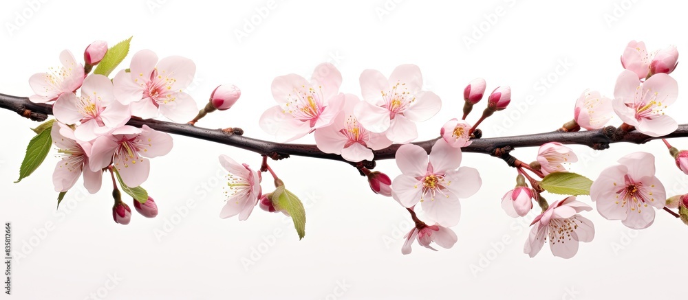 Poster peach flowers isolated on a white background with copy space image.