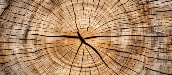 The remaining part of an oak tree that was cut down, displaying visible annual rings - a copy space image.