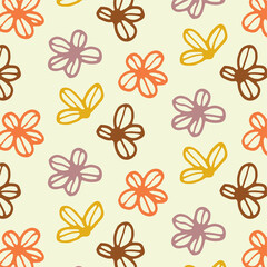 pattern background with flowers line art hand drawn abstract